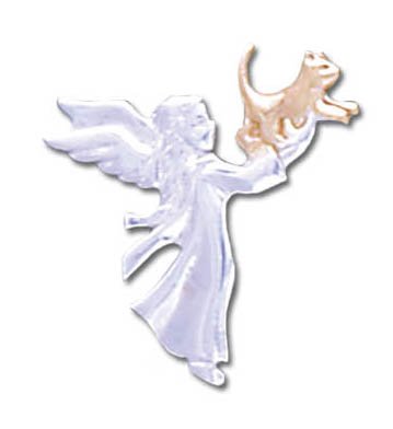 Solid Sterling Silver Angel and Cat Brooch Pin