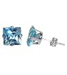 7 MM Princess Cut Aquamarine Cubic Zirconia .925 Sterling Silver Post Stud Earrings