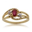 Oval Red Ruby and Diamond Triple Shank Ring in Yellow Gold