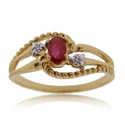 Oval Red Ruby and Diamond Triple Shank Ring in Yellow Gold