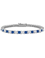 18K White Gold Princess Cut Blue Sapphire Diamond Tennis Bracelet 2.00 CT TGW