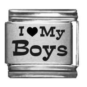 Clearly Charming I Heart my Boys Laser Etched Italian Charm