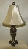 23in Burl Font Lamp, Bavarian Beige Silk Bell Shade.