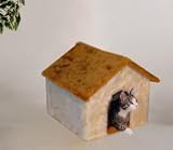 Katzenhaus mit Plüschdach uni