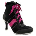 Black Hot Pink 80's Trainer Lace-Up Boxer Ankle Boots
