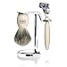 Beauty : The Art of Shaving Compact Nickel Plated Faux Ivory Shaving Razor Handle & Brush Set (5 Blades)