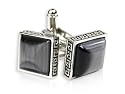 Elegant Gray Silver Cateye Square Cufflinks Framed in Silver with Presentation Box