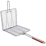 Charcoal Companion Non-Stick Triple Fish Grilling Basket with Rosewood Handle