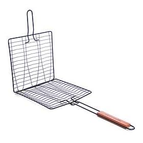 Charcoal Companion Non-Stick Triple Fish Basket with Rosewood Handle