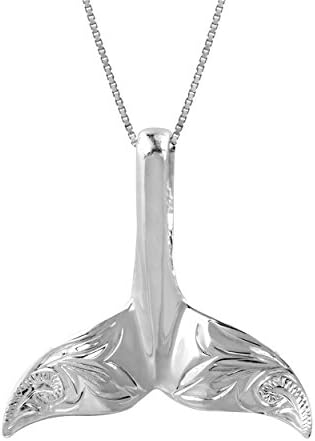 Sterling Silver Whale Tail Necklace Pendant with 18" Box Chain