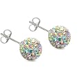 STUDS-AURORA Silver 925 crystal 8MM white ice crystal,Silver Swarovski crystal Disco ball earrings by utopia - 8MM - bling bling!! .to suite shamballa bracelet Stud Earrings.- silver studs - paris made with over 140 white ice Swarovski tresor crystals, post and clip 925 silver studs; Silver Swarovski crystal earrings by By Utopia London�