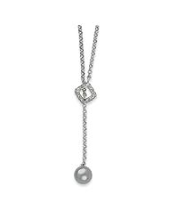 Genuine IceCarats Designer Jewelry Gift Sterling Silver Cz And Grey Pearl Necklace