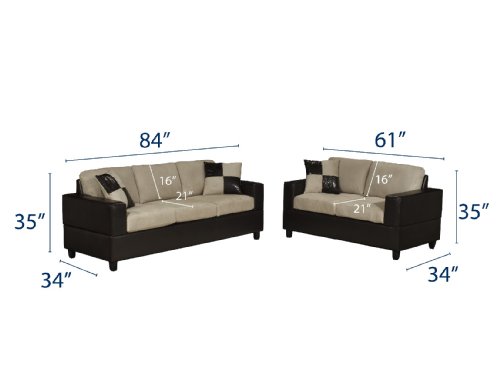 Bobkona Seattle Microfiber Sofa and Loveseat 2-Piece Set in Mushroom Color
