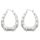 Sterling Silver Oval Bamboo Hoop Earrings
