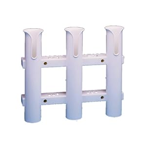 AFI 67633 One-Piece Molded Tournament Storage Fishing Pole Rack with Plier, Knife, and Tackle Holders (3-Rod, White)