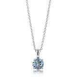 Sterling Silver 925 Aquamarine CZ Solitaire Pendant Necklace - 7mm - Ideal Gift For Anniversary, Engagement, Wedding, Birthday, Romantic For Her