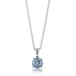 SAVE $35.01 - Sterling Silver 925 Aquamarine CZ Solitaire Pendant Necklace - 7mm - Ideal Gift For Anniversary, Engagement, Wedding, Birthday, Romantic For Her $30.99