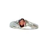 10K White Gold 0.02 ct. Diamond and 6 x 4 MM Oval Shaped Garnet Ring