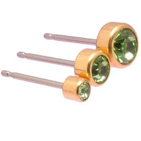 Lg Peridot Golden Titanium Earrings 5mm by 