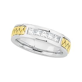 14K Two-Tone Gold Diamond Handwoven Wedding Band Duo - Lady's Ring
