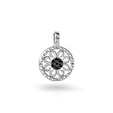 14K White Gold Genuine Round Black Diamond Antique Style Pendant
