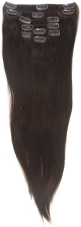Fohair 22 Inch #4 Medium Brown Silky Straight Clip in/on India Remy Human Hair Extensions Full Head Volume Set 9 Pieces
