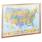 American Map 715715 Heritage full-color laminated u.s. political map, oak frame, 52w x 36h by American Map