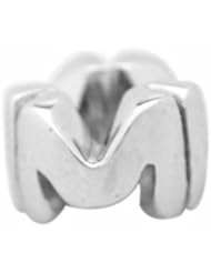 De Buman Sterling Silver Letter M Charm Bead-fits Pandora, Troll & Chamilia European Charm Bracelets