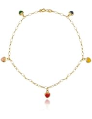 14k Yellow Gold Anklet (Ankle Bracelet) with Enamel Colored Gold Hearts