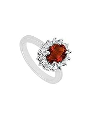 Garnet and Diamond Ring 14K White Gold - 1.50 CT TGW