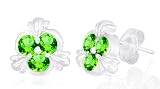 Round Cut Peridot Three Stone Earrings Sterling Silver