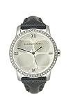 BCBGMAXAZRIA Crystal Collection Purist Black Leather Silver Dial Women's watch #BG6216