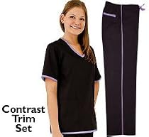 Women's Scrub Set - Contrast Trim Top & Pant (XS-3X)