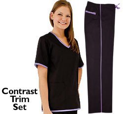 Women's Scrub Set - Contrast Trim Top & Pant