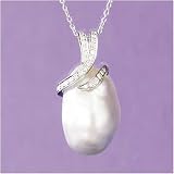 18k White Gold Large Silver South Sea Pearl Pendant With Diamond Swirl Bale