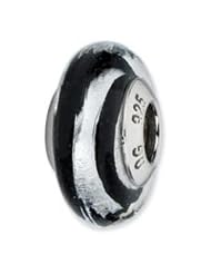 Sterling Silver Black/Silver Stripes Italian Murano Charm