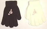 Set of Two White and Dark Navy Magic Gloves Trimmed with Customer Chosen Pink Monogram Letters for Children Ages 1-5 Years
