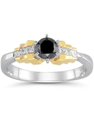 0.86 Cts Black & White Diamond Ring in 14K Two Tone Gold