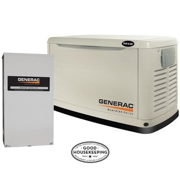 Generac Guardian Series 6052 14,000 Watt Air-Cooled Liquid Propane/Natural Gas Powered Standby Generator With Transfer Switch