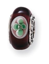Brown and Green Floral, Glass Charm for 3mm Charm Bracelets