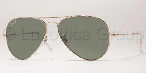 Ray Ban Sunglasses Aviator Large Metal RB3025 001/58 Arista Gold/Crystal Green Polarized, 58mm