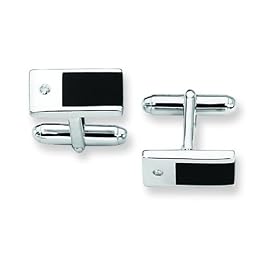 Sterling Silver Onyx and Diamond Cufflinks by Onyx Cufflinks