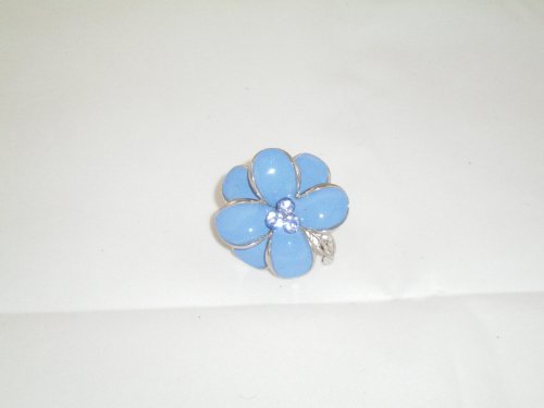 Ring Stretch Enamel Flower with 3 matching crystals BLUE