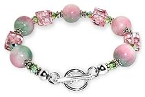 Attractive .925 Sterling Silver Pink & Green Jade Swarovski Crystal Charm Bracelet 7.5