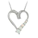 Sterling Silver Diamond Accent Created Opal Journey Heart Pendant , 18