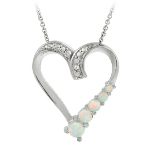 Sterling Silver Diamond Accent Created Opal Journey Heart Pendant , 18"