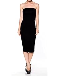 Apparel: A. S Cotton Span Fitted Comfy Basic Midi Tube Dress-BLACK-Large