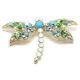 Multi-Color Rhinestone Dragonfly Gold-Tone Brooch Pin