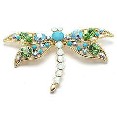 Multi-Color Rhinestone Dragonfly Gold-Tone Brooch Pin