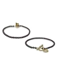 3x3.5mm Black Cultured Pearl Bracelet with Heart Toggle Clasp - 7 inches